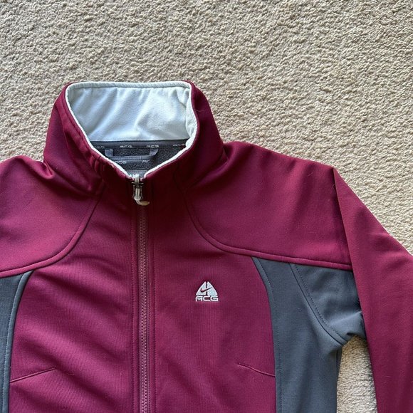 Nike ACG Sweater Womens Medium Full Zip Mock Neck Fleece Red Grey - Picture 5 of 13